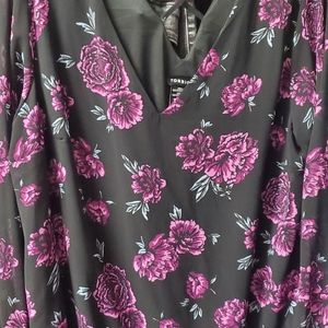 Torrid black and purple floral blouse